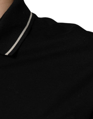 Schwarz-weißes Poloshirt aus Baumwolle mit kurzen Ärmeln