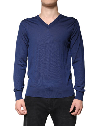 Navy Blue Cashmere V-neck Pullover Sweater