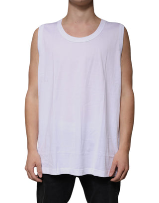 Weißes, ärmelloses Rundhals-Tank-Top aus Baumwolle