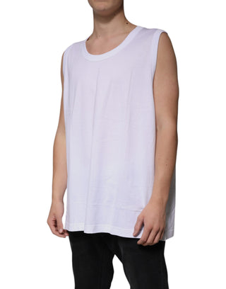 Weißes, ärmelloses Rundhals-Tank-Top aus Baumwolle