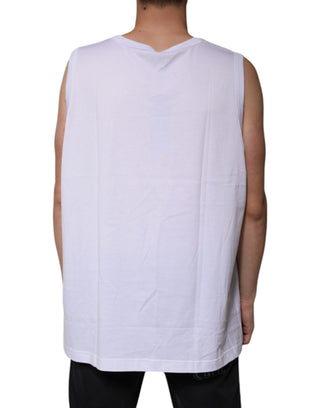 Weißes, ärmelloses Rundhals-Tank-Top aus Baumwolle