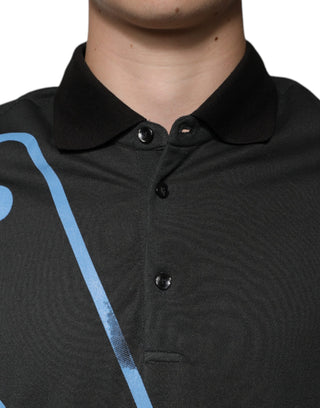 Camiseta polo negra de algodón con logo impreso y cuello
