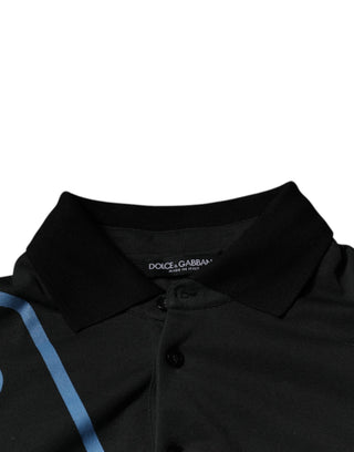 Camiseta polo negra de algodón con logo impreso y cuello