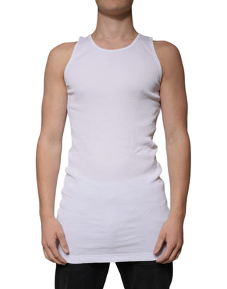 Weißes, ärmelloses Rundhals-Tank-Top aus Baumwolle