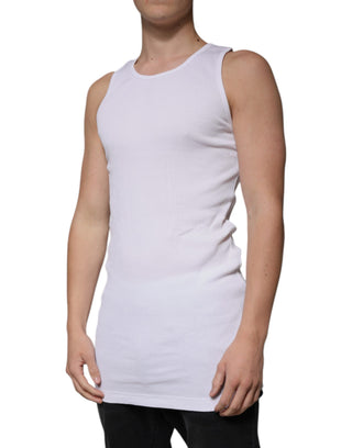 Weißes, ärmelloses Rundhals-Tank-Top aus Baumwolle