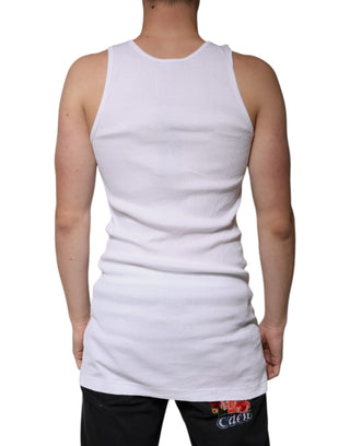 Weißes, ärmelloses Rundhals-Tank-Top aus Baumwolle