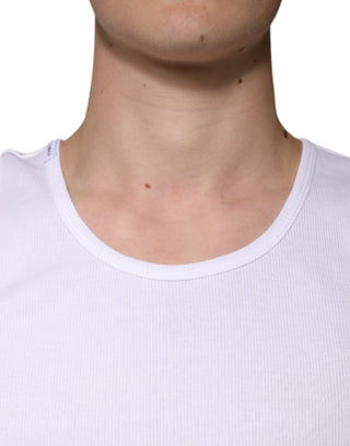 Weißes, ärmelloses Rundhals-Tank-Top aus Baumwolle