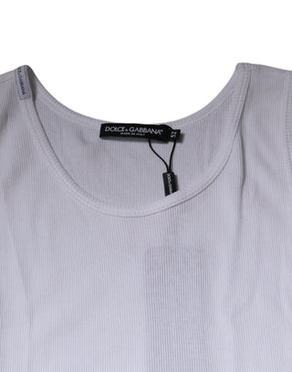 Weißes, ärmelloses Rundhals-Tank-Top aus Baumwolle