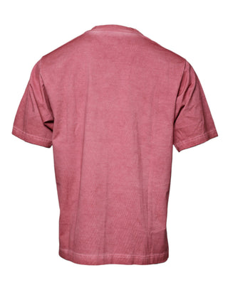 Camiseta rosa de algodón con logo impreso y cuello redondo