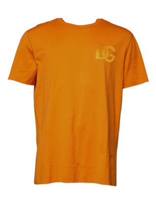 Camiseta naranja de algodón con logo y cuello redondo