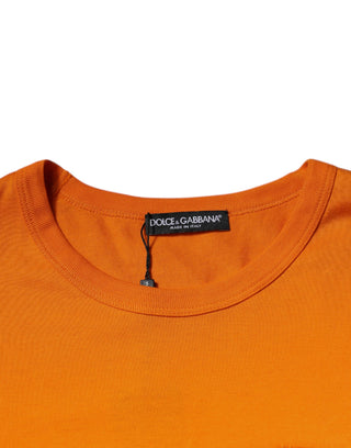 Camiseta naranja de algodón con logo y cuello redondo