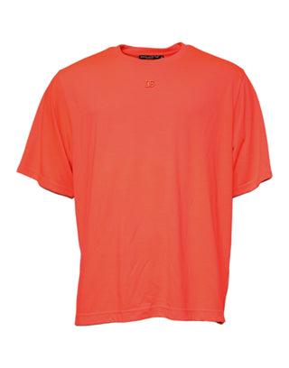 Orangefarbenes T-Shirt aus Polyester mit Rundhalsausschnitt und Logo