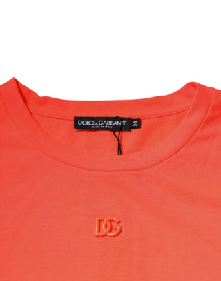 Orangefarbenes T-Shirt aus Polyester mit Rundhalsausschnitt und Logo