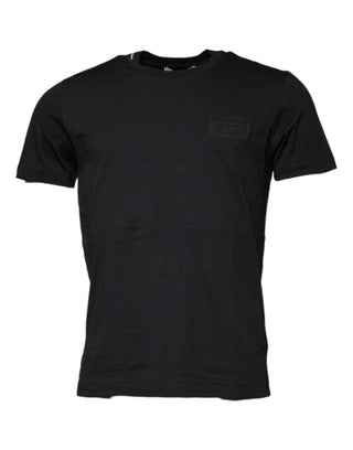 Schwarzes Baumwoll-T-Shirt mit Rundhalsausschnitt und kurzen Ärmeln