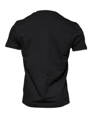 Schwarzes Baumwoll-T-Shirt mit Rundhalsausschnitt und kurzen Ärmeln