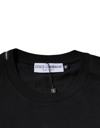 Schwarzes Baumwoll-T-Shirt mit Rundhalsausschnitt und kurzen Ärmeln