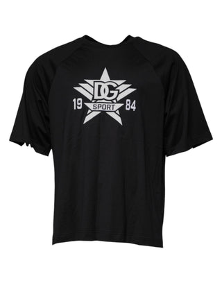 Schwarzes Baumwoll-T-Shirt mit Rundhalsausschnitt und Logodruck