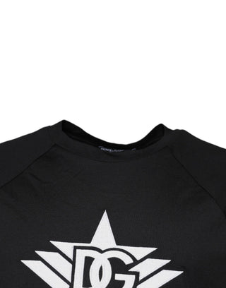 Schwarzes Baumwoll-T-Shirt mit Rundhalsausschnitt und Logodruck