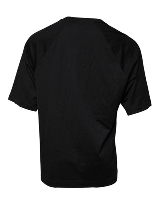 Schwarzes Baumwoll-T-Shirt mit Rundhalsausschnitt und Logodruck
