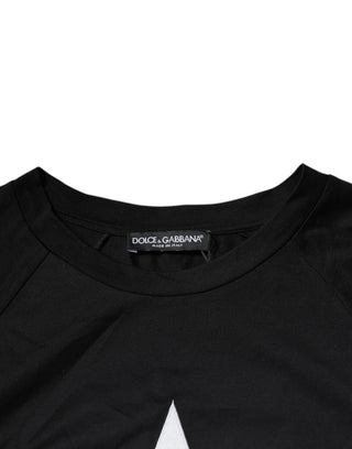 Schwarzes Baumwoll-T-Shirt mit Rundhalsausschnitt und Logodruck