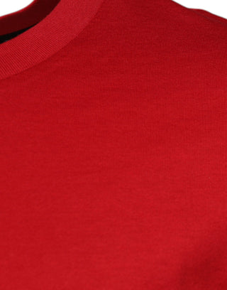 Camiseta roja de algodón con logo impreso y cuello redondo