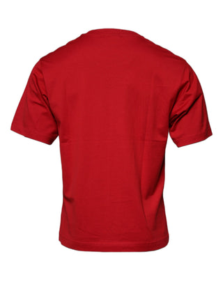 Camiseta roja de algodón con logo impreso y cuello redondo