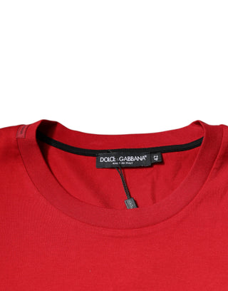 Camiseta roja de algodón con logo impreso y cuello redondo