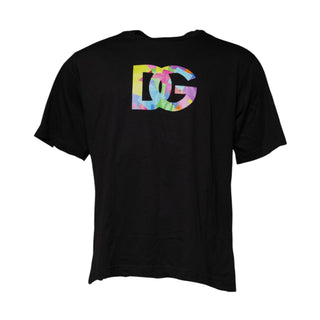 Schwarzes Baumwoll-T-Shirt mit Rundhalsausschnitt und Logodruck