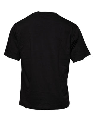 Schwarzes Baumwoll-T-Shirt mit Rundhalsausschnitt und Logodruck