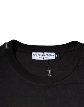 Schwarzes Baumwoll-T-Shirt mit Rundhalsausschnitt und Logodruck