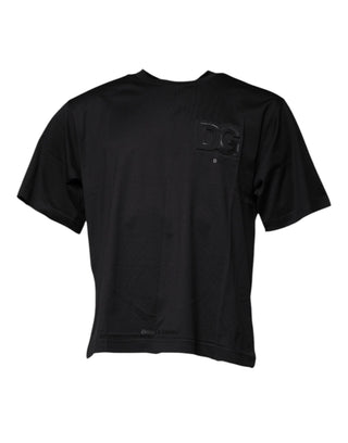 Camiseta de algodón negra con logo DG estampado y cuello redondo