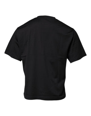 Camiseta de algodón negra con logo DG estampado y cuello redondo