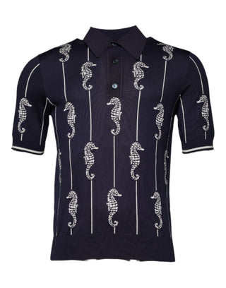 Dunkelblaues Seepferdchen-Poloshirt mit Kragen