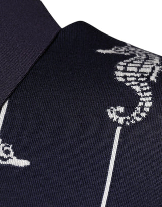 Dunkelblaues Seepferdchen-Poloshirt mit Kragen