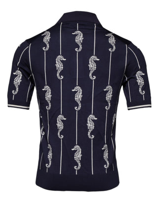 Dunkelblaues Seepferdchen-Poloshirt mit Kragen