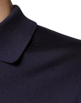 Polo de manga corta azul de seda con cuello