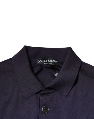 Blue Silk Collared Short Sleeves Polo T-shirt