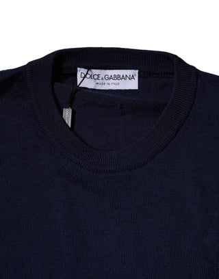 Blauer DG Logo Wollpullover mit Rundhalsausschnitt
