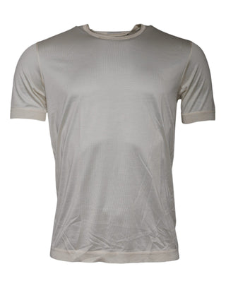 Elfenbeinweißes T-Shirt aus Seide mit Rundhalsausschnitt und kurzen Ärmeln