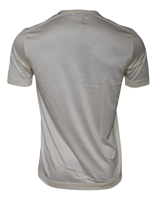 Elfenbeinweißes T-Shirt aus Seide mit Rundhalsausschnitt und kurzen Ärmeln