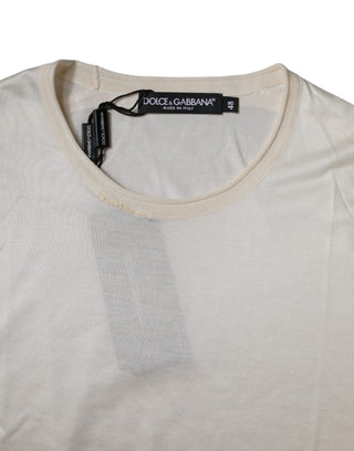 Elfenbeinweißes T-Shirt aus Seide mit Rundhalsausschnitt und kurzen Ärmeln