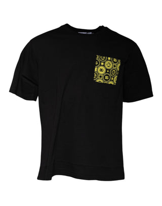 Camiseta negra de algodón con logo estampado y manga corta