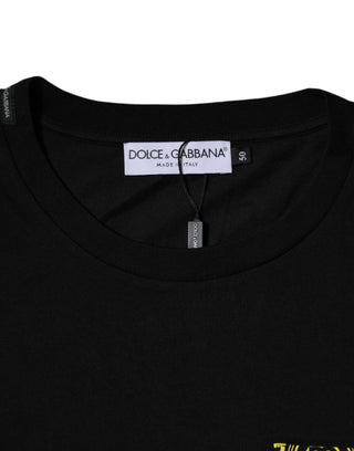 Camiseta negra de algodón con logo estampado y manga corta