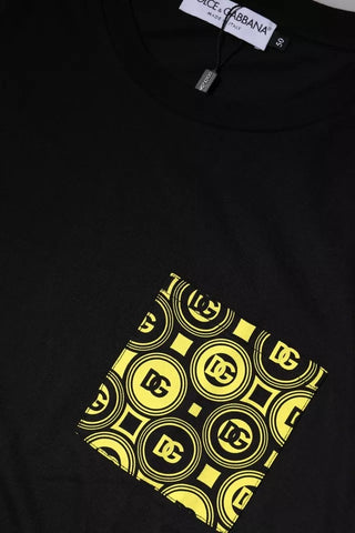 Camiseta negra de algodón con logo estampado y manga corta