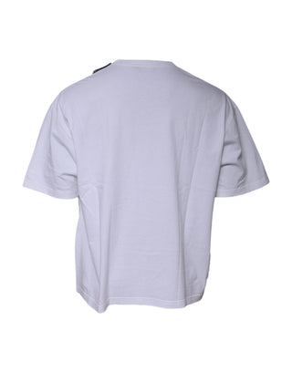 Camiseta blanca de algodón tipo jersey con logo y cuello redondo de manga corta