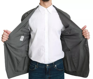 Gray Cotton Single Breasted Formal Blazer