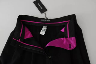 Schwarze High-Waist-Hose aus Wolle mit Bundfalten und Cropped-Schnitt