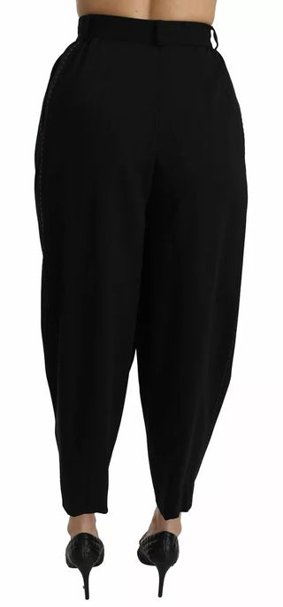 Schwarze High-Waist-Hose aus Wolle mit Bundfalten und Cropped-Schnitt