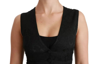 Chaleco ajustado negro de encaje de seda