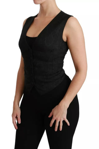 Chaleco ajustado negro de encaje de seda